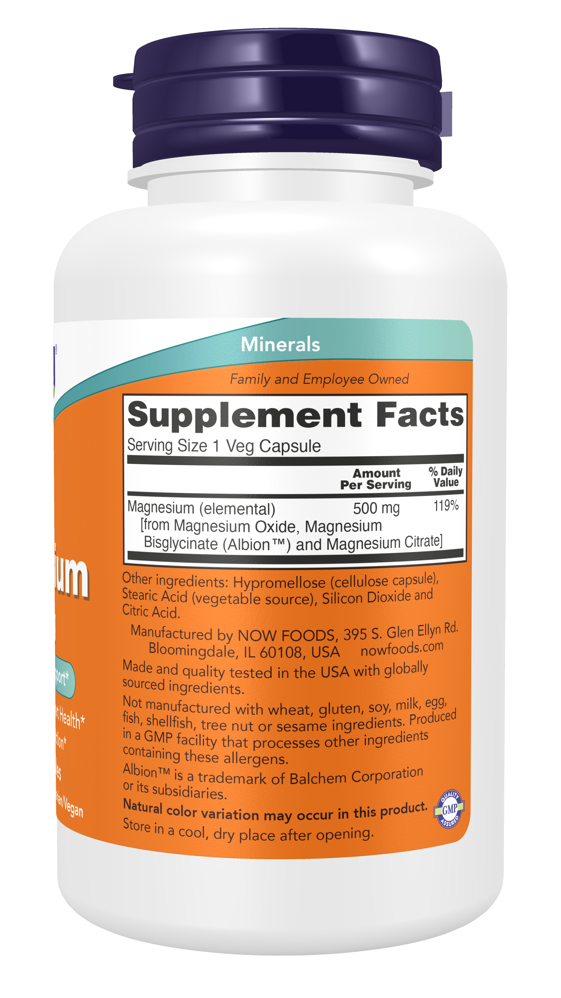 NOW Supplements, Magnesium 500 mg, Nervous System Support*, 120 Veg Caps