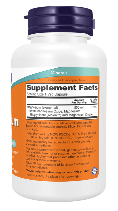 NOW Supplements, Magnesium 500 mg, Nervous System Support*, 120 Veg Caps