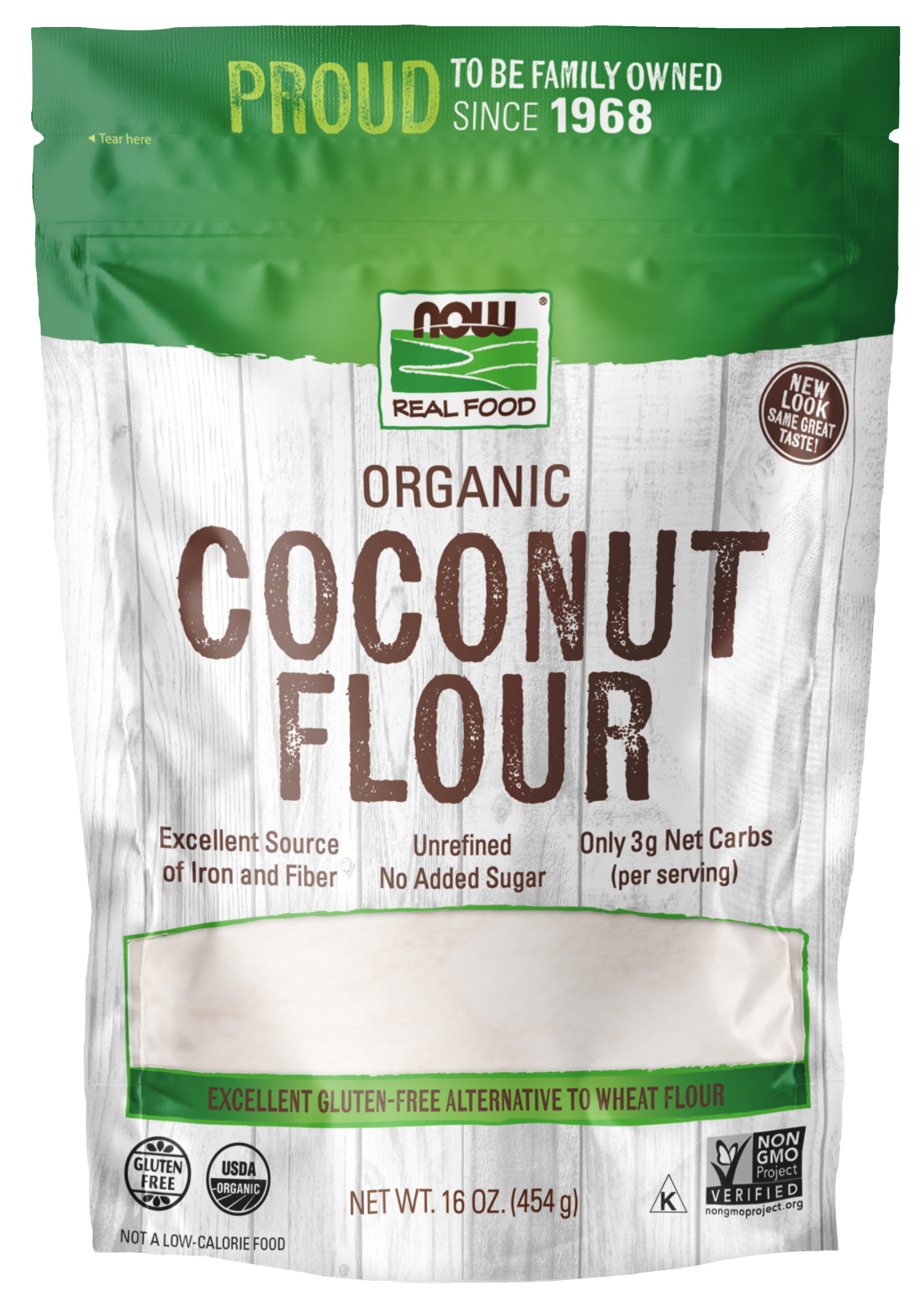 NOW Foods, Organic Coconut Flour, Unsweetened, Source of Fiber, 16 oz