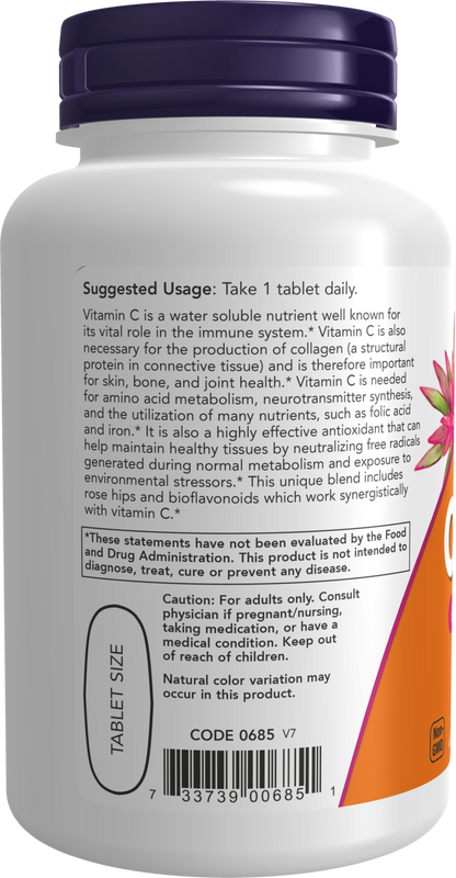 NOW Supplements, Vitamin C-1,000 with Rose Hips & Bioflavonoids, 100 Tabs