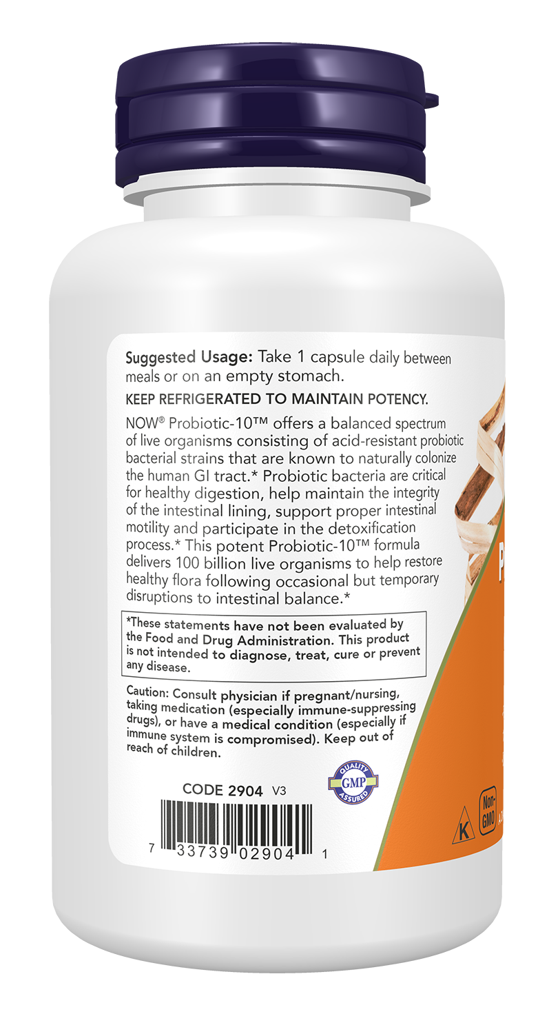 NOW Supplements, Probiotic-10™, 100 Billion, with 10 Strains, 60 Veg Caps