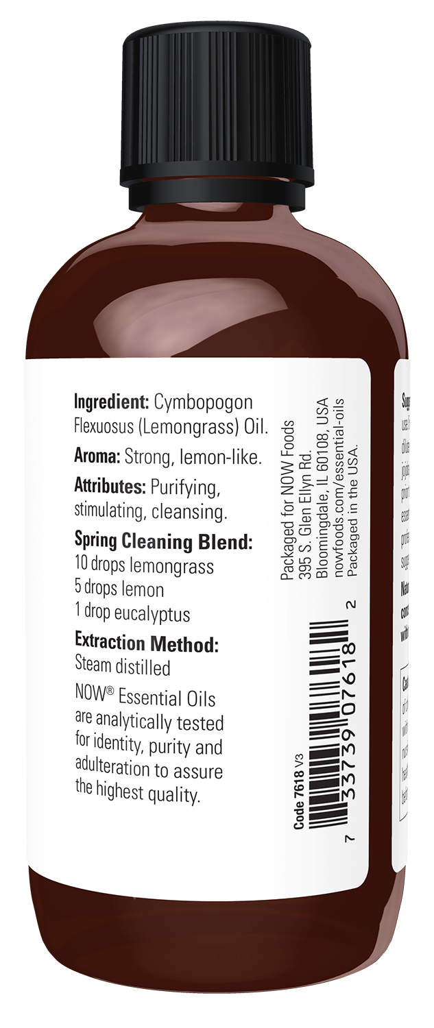 NOW Essential Oils, Lemongrass Oil, Undiluted, Steam Distilled, 4 fl. oz