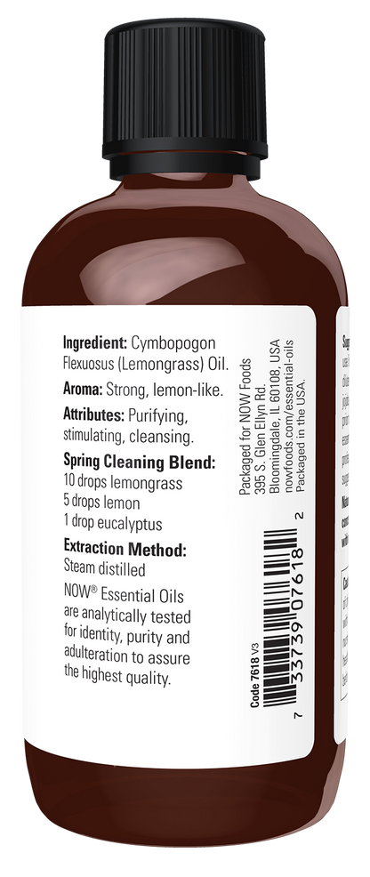 NOW Essential Oils, Lemongrass Oil, Undiluted, Steam Distilled, 4 fl. oz
