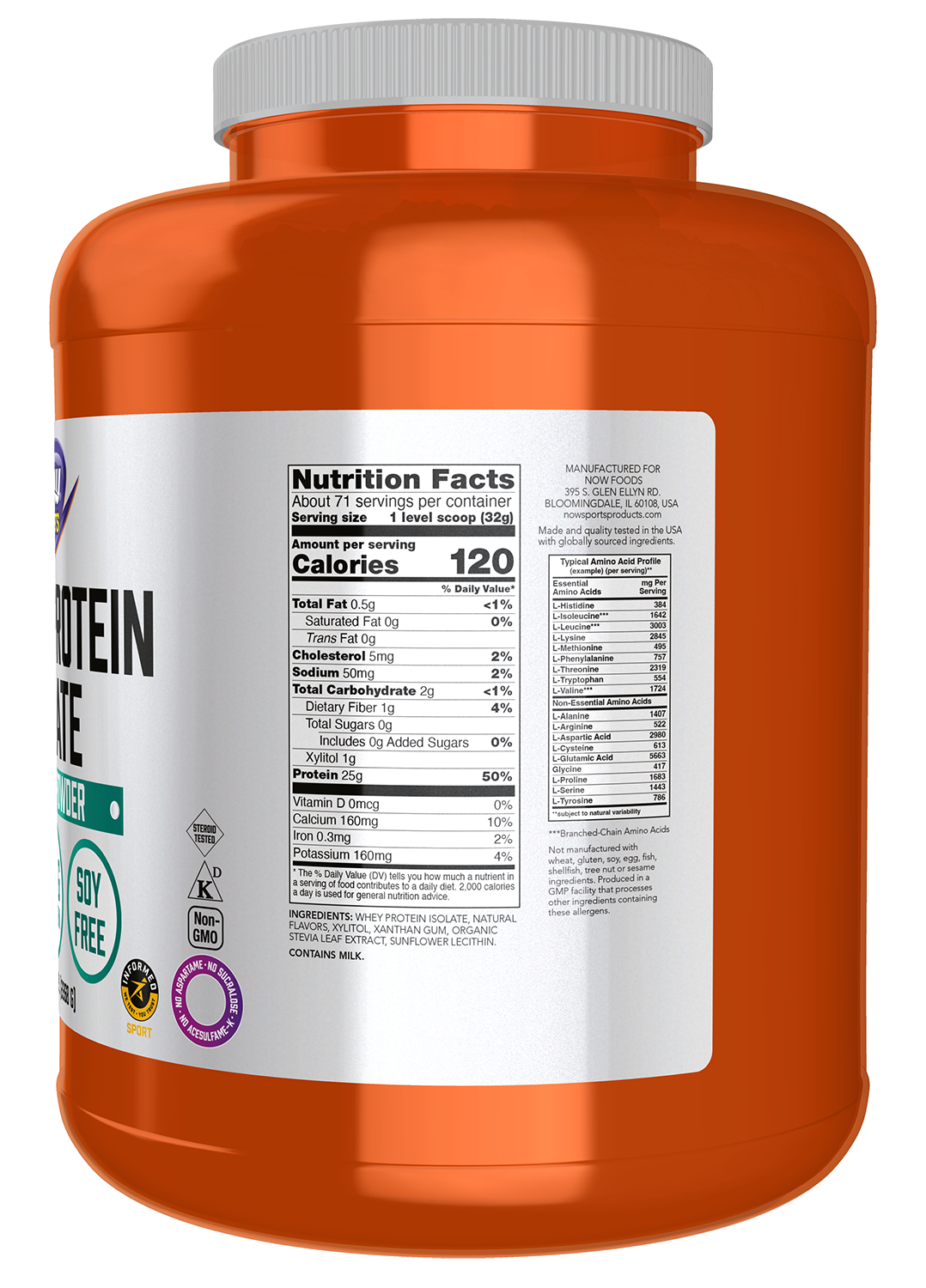 NOW Sports, Whey Protein Isolate 25 g With BCAAs, Vanilla Flavor, 5 lbs
