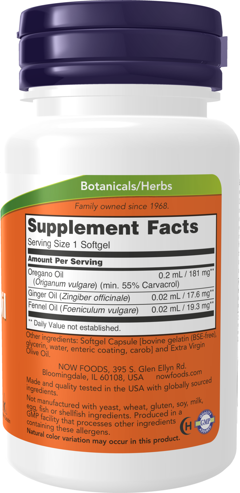 NOW Supplements, Oregano Oil, Ginger & Fennel, Enteric Coated, 90 Softgels