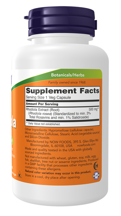 NOW Supplements, Rhodiola 500 mg, Helps Body Adapt to Stress of Daily Life*, Adaptogenic Herb*, 120 Veg Capsules