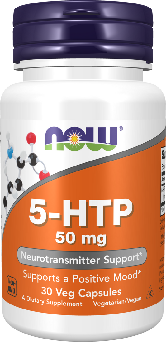 NOW Supplements, 5-HTP (5-hydroxytryptophan) 50 mg, 30 Veg Caps