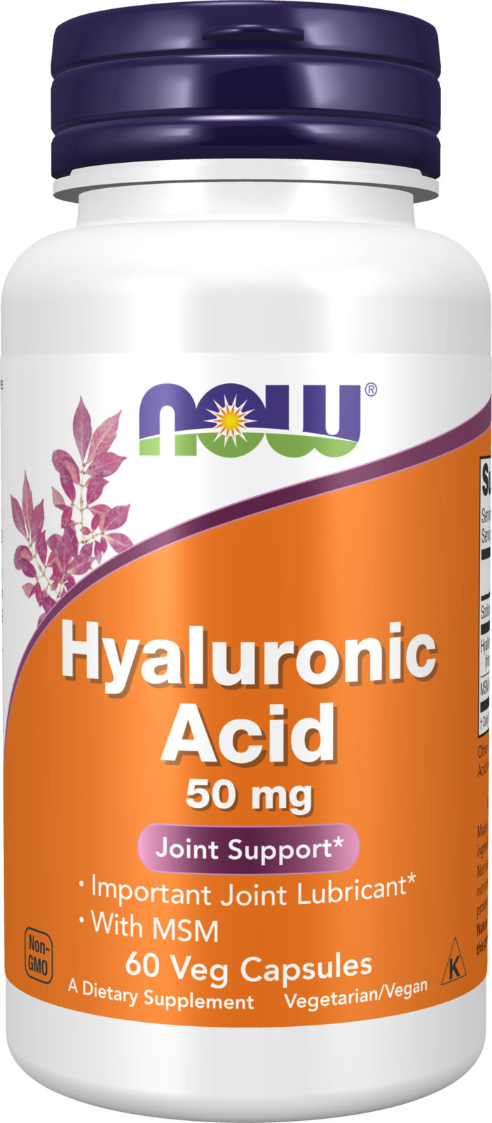 NOW Supplements, Hyaluronic Acid 50 mg, MSM, Joint Support*, 60 Veg Caps