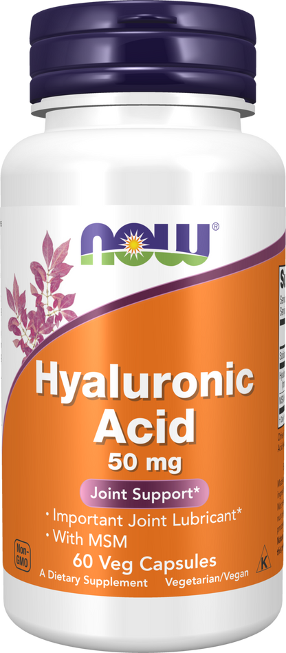 NOW Supplements, Hyaluronic Acid 50 mg, MSM, Joint Support*, 60 Veg Caps