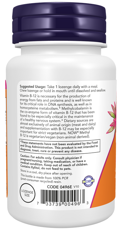 NOW Supplements, Methyl B-12 5000 mcg, Nervous System Health*, 60 Lozenges