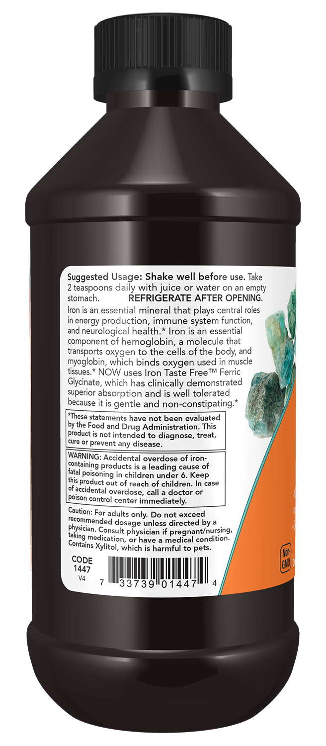 NOW Supplements, Iron Liquid 18 mg per serving, Non-Constipating*, 8 oz