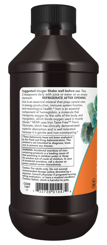 NOW Supplements, Iron Liquid 18 mg per serving, Non-Constipating*, 8 oz