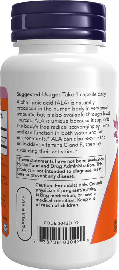 NOW Supplements, Alpha Lipoic Acid 250 mg, 60 Veg Caps