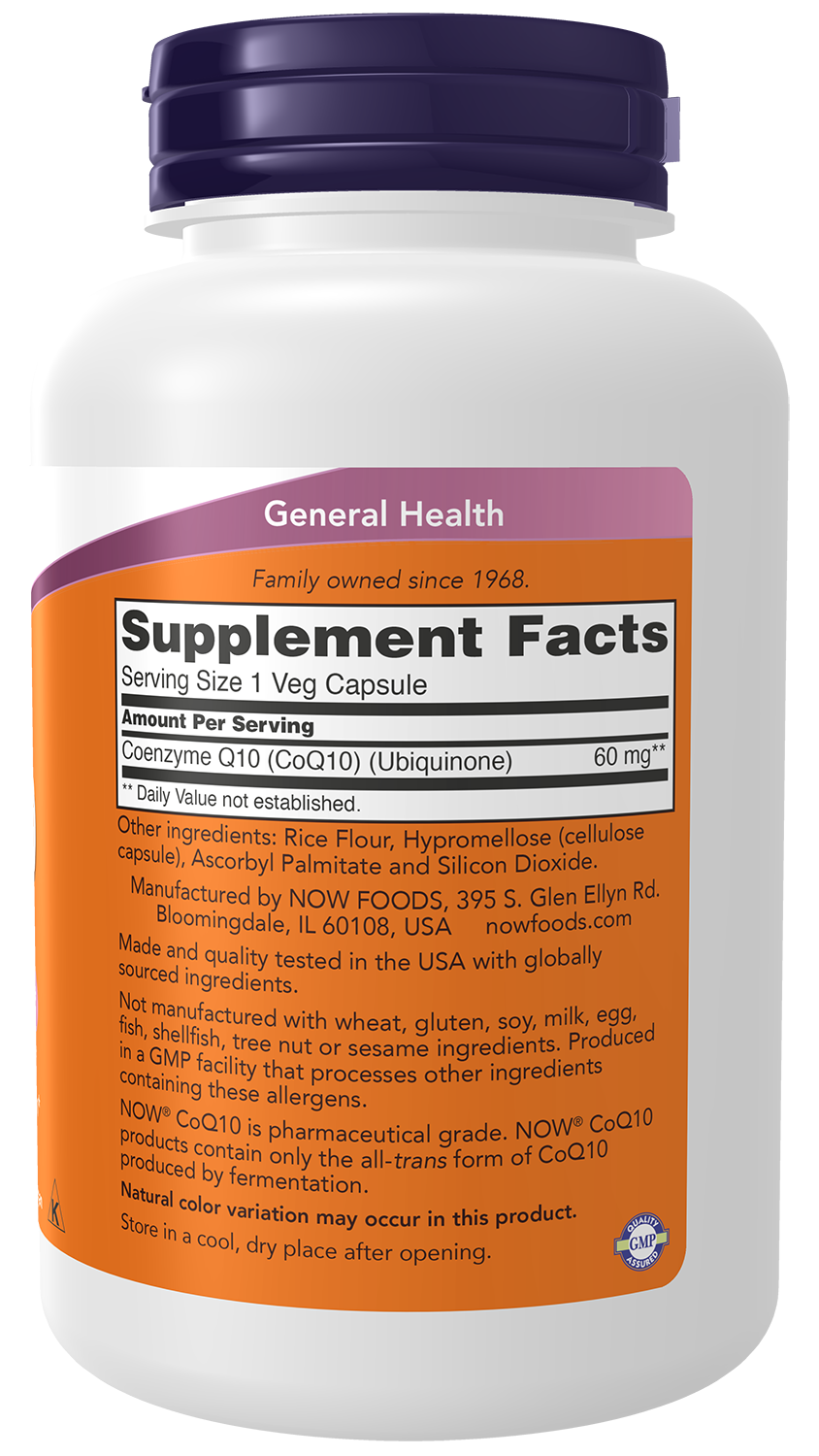 NOW Supplements, CoQ10 60 mg, Pharmaceutical Grade, 180 Veg Caps
