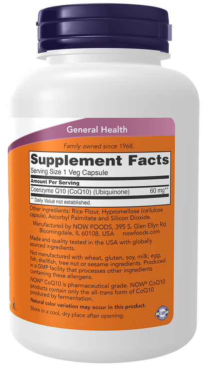 NOW Supplements, CoQ10 60 mg, Pharmaceutical Grade, 180 Veg Caps