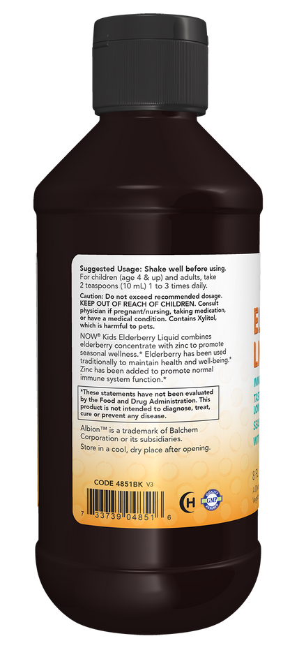 NOW Supplements, Liquid Elderberry for Kids with Zinc, 8 oz