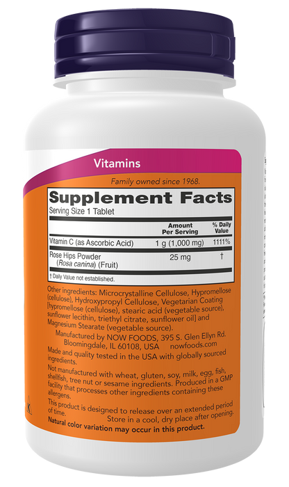 NOW Supplements, Vitamin C-1,000 w/ Rose Hips, Sustained Release, 100 Tabs