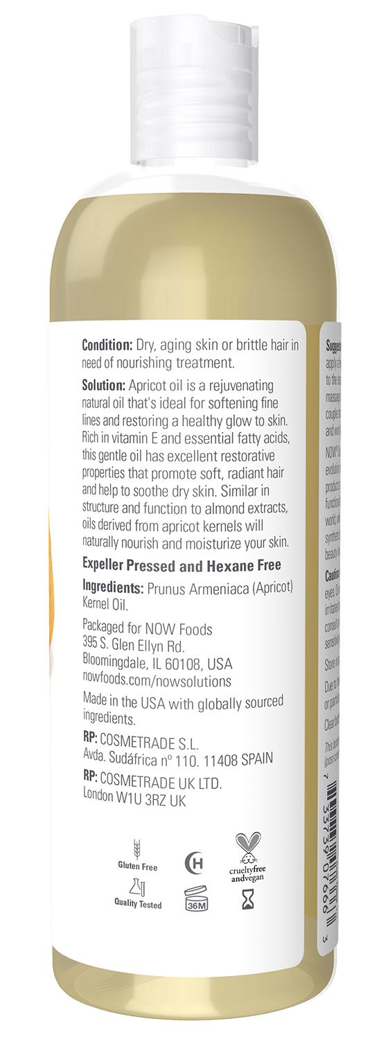 NOW Solutions, Apricot Kernel Oil, Hair Moisturizer & Skin Oil, 16 fl. oz