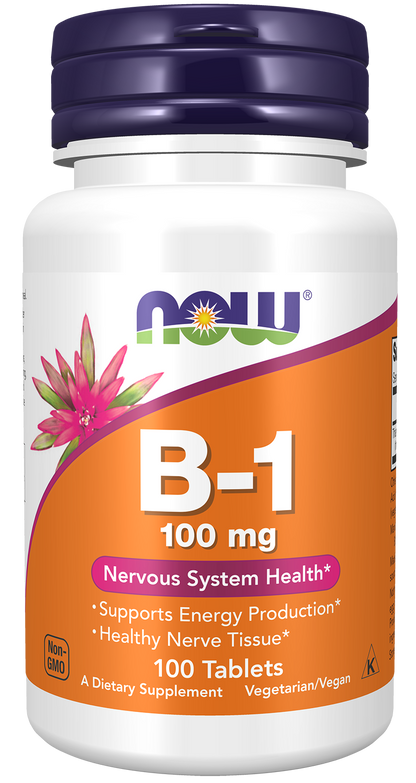 NOW Supplements, Vitamin B-1 100 mg, Nervous System Health*, 100 Tabs