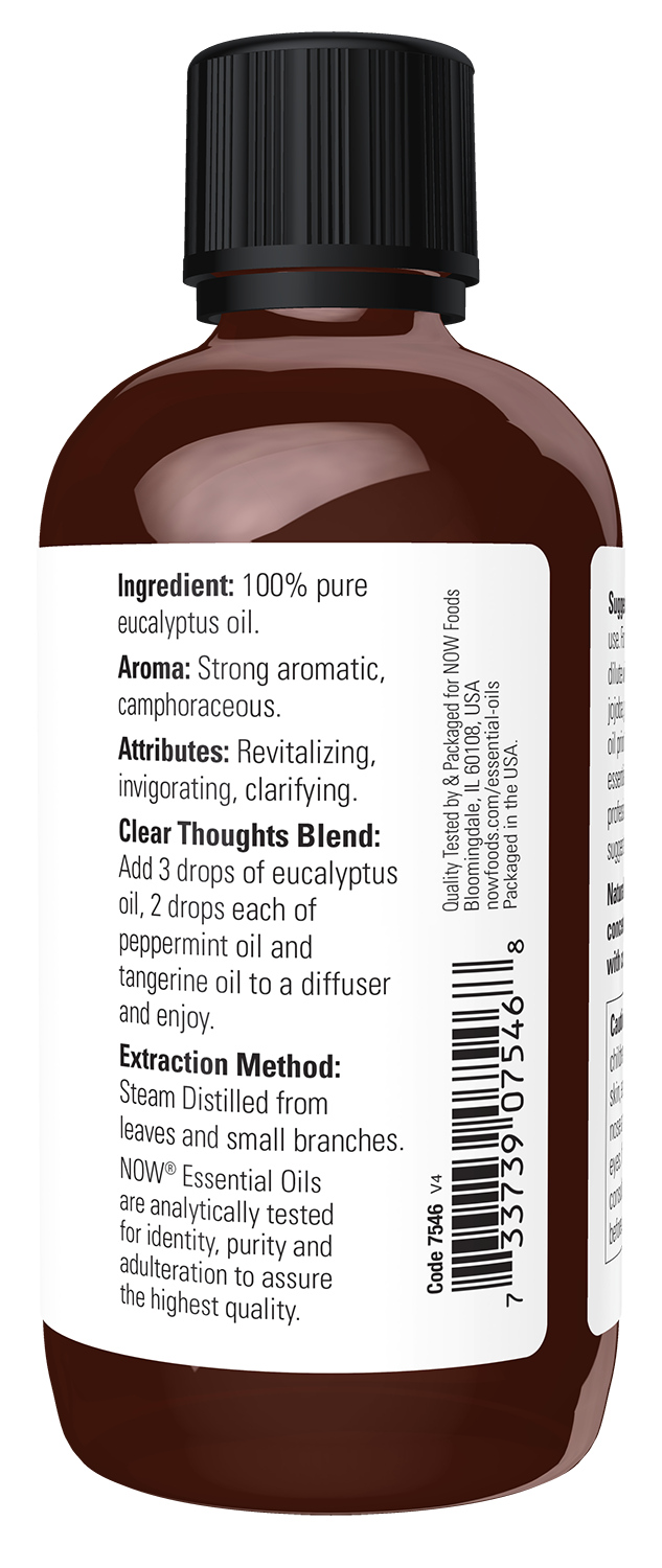 NOW Essential Oils, Eucalyptus Oil, Undiluted, Steam Distilled, 4 fl. oz