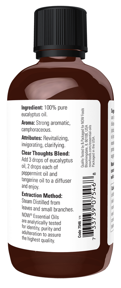 NOW Essential Oils, Eucalyptus Oil, Undiluted, Steam Distilled, 4 fl. oz