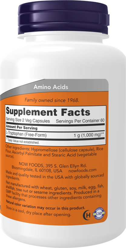 NOW Supplements, L-Tryptophan 500 mg, Supports Relaxation*, 120 Veg Caps