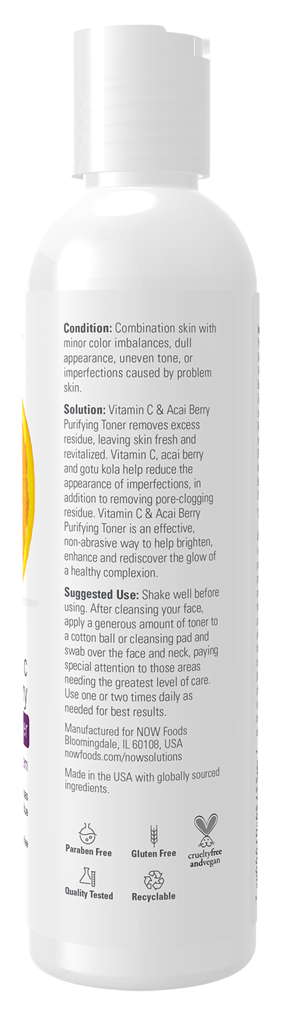 NOW Solutions, Vitamin C and Acai Berry Toner, Brightening, 8 fl. oz