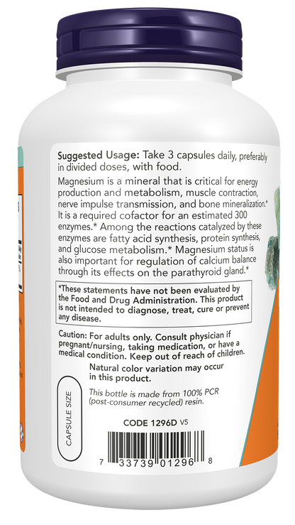 NOW Supplements, Magnesium Citrate, Enzyme Function*, 240 Veg Caps