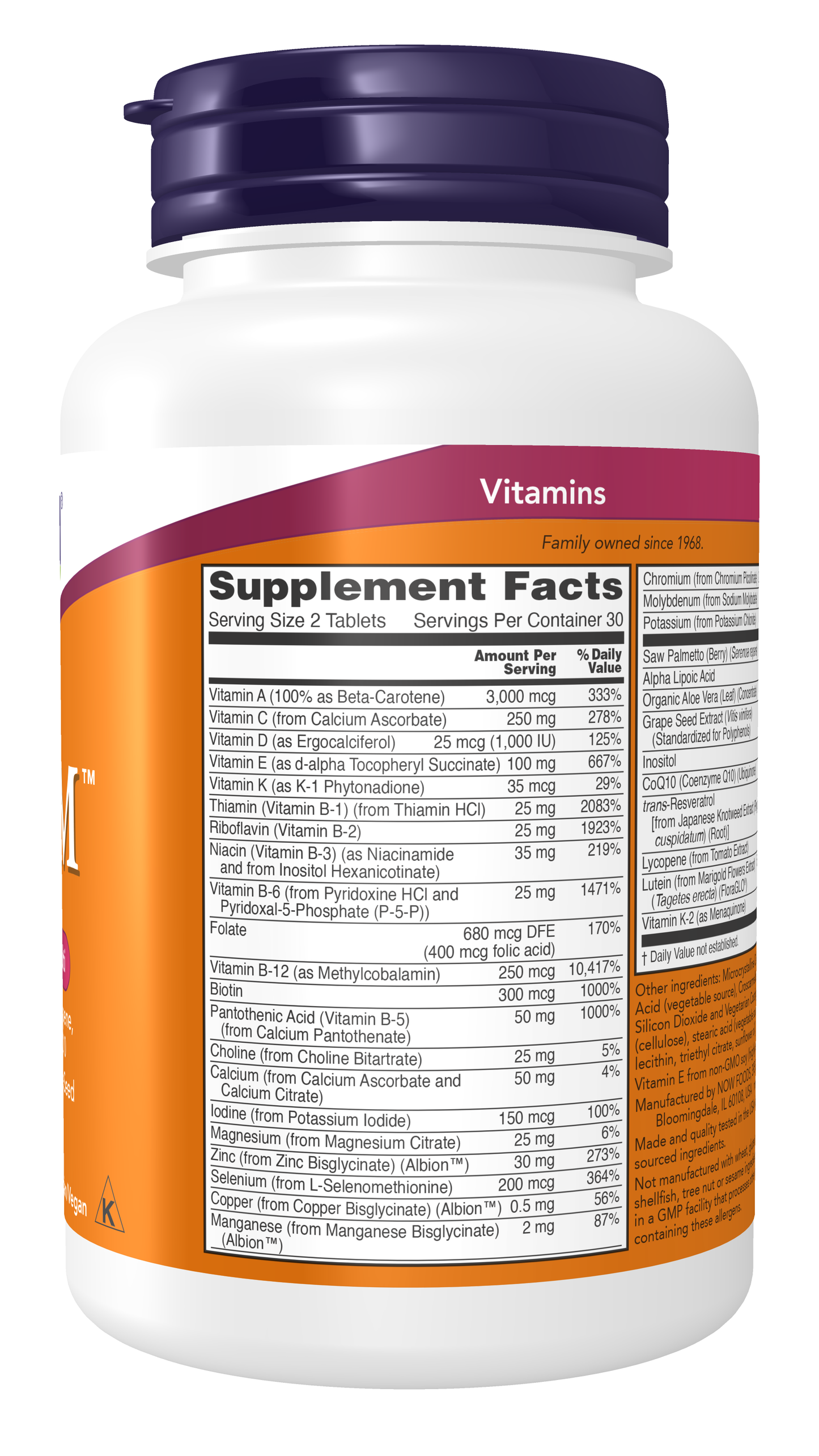 NOW Supplements, ADAM™ Men's Multivitamin, 60 Tabs