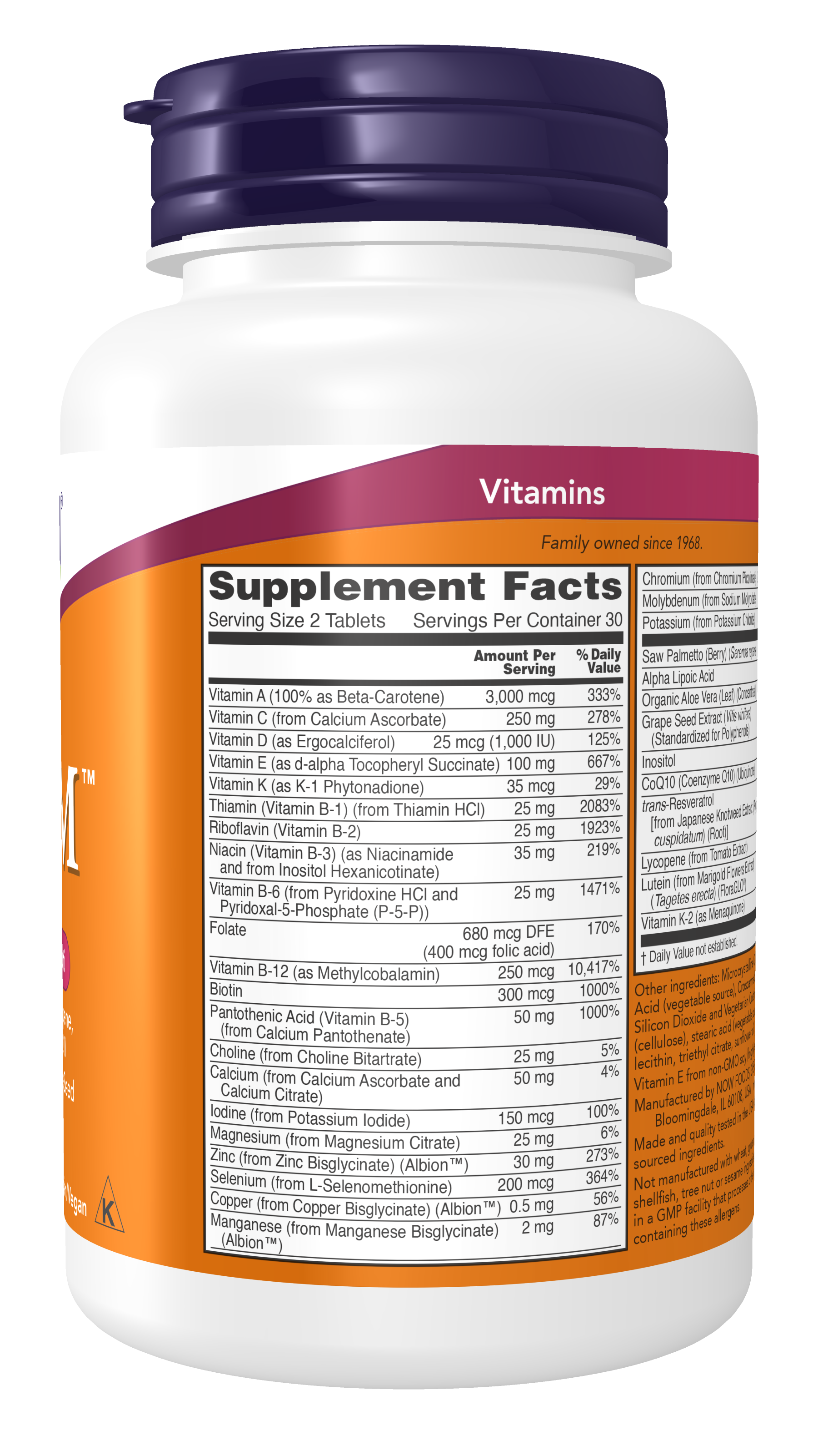 NOW Supplements, ADAM™ Men's Multivitamin, 60 Tabs