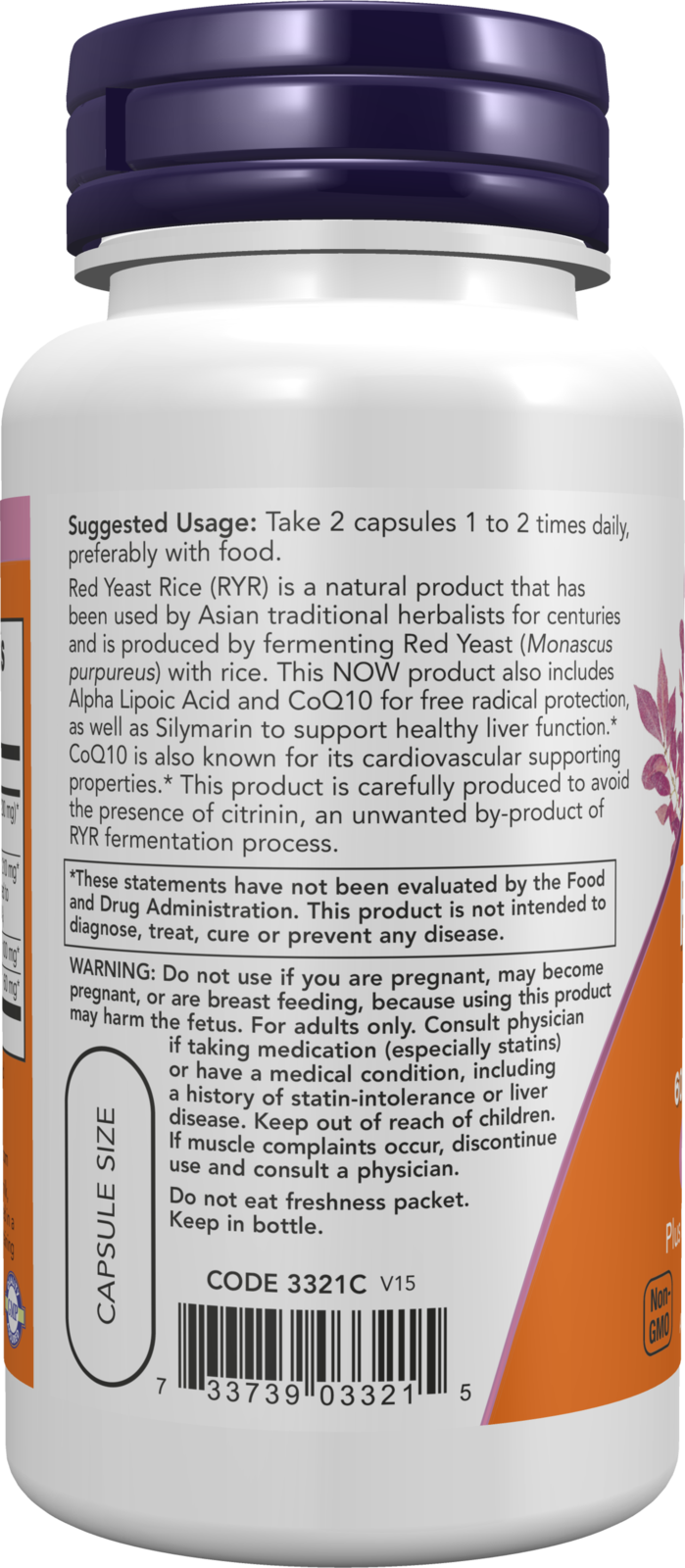 NOW Supplements, Red Yeast Rice with CoQ10, Milk Thistle & ALA, 60 Veg Caps