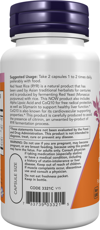 NOW Supplements, Red Yeast Rice with CoQ10, Milk Thistle & ALA, 60 Veg Caps
