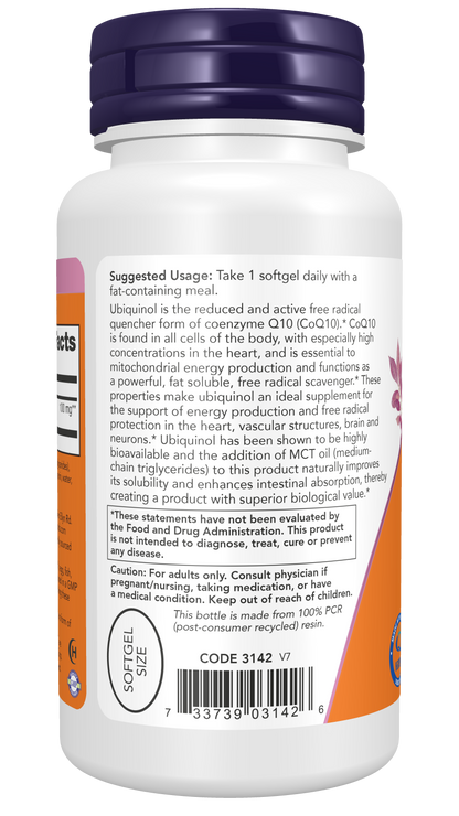 NOW Supplements, Ubiquinol 100 mg, High Bioavailability, 60 Softgels