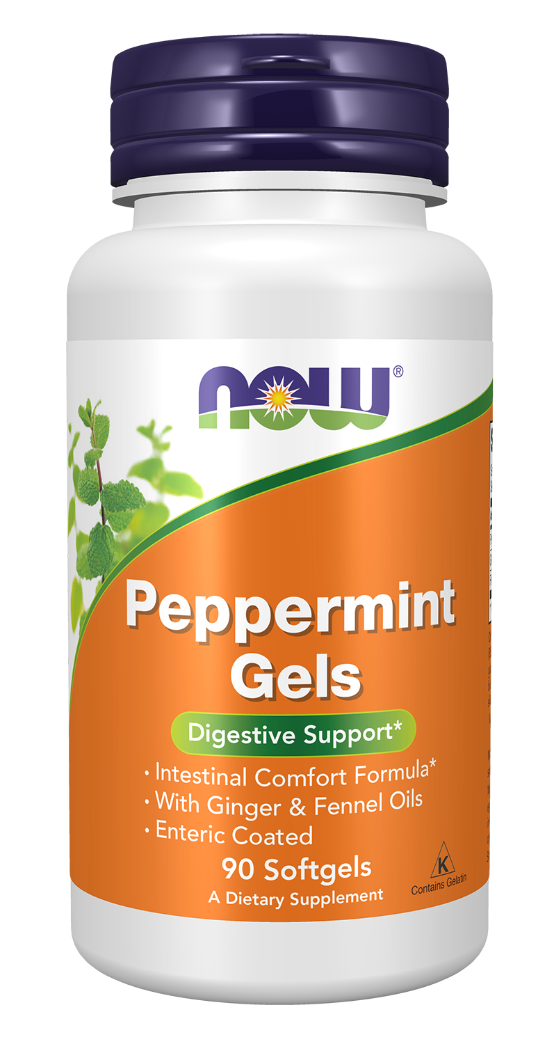 NOW Supplements, Peppermint Gels with Ginger & Fennel Oils, 90 Softgels