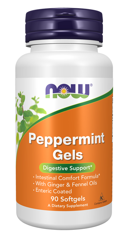 NOW Supplements, Peppermint Gels with Ginger & Fennel Oils, 90 Softgels