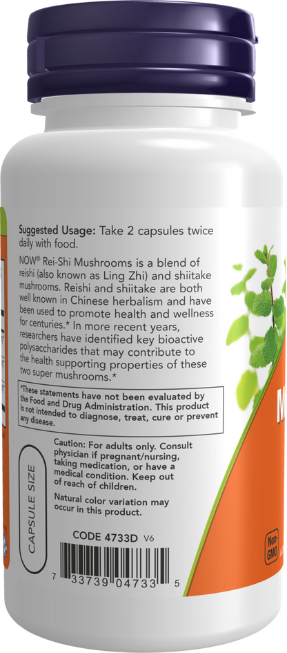 NOW Supplements, Rei-Shi Mushrooms 270 mg, Reishi, Shiitake, 100 Veg Caps