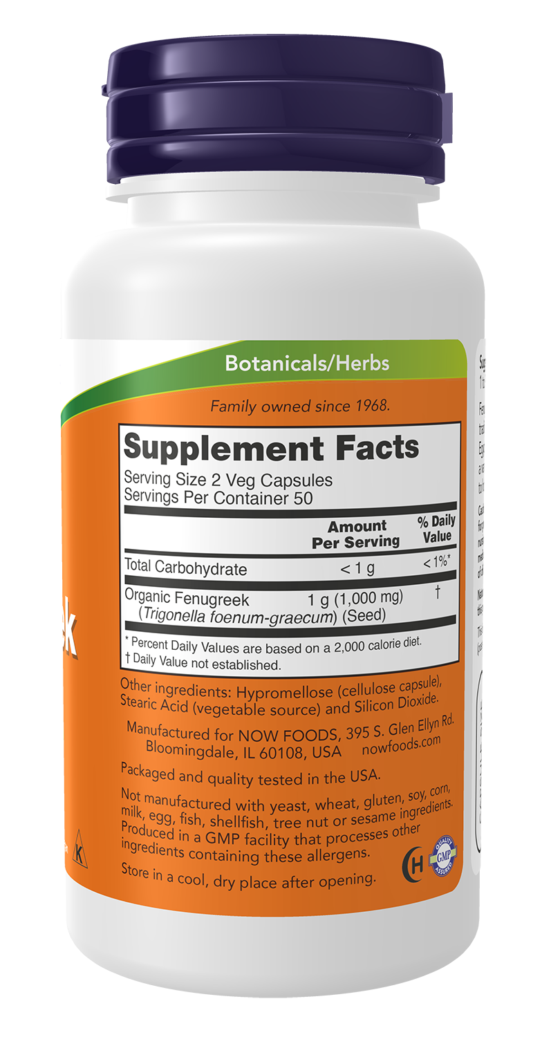 NOW Supplements, Fenugreek 500 mg, Herbal Supplement, 100 Veg Caps