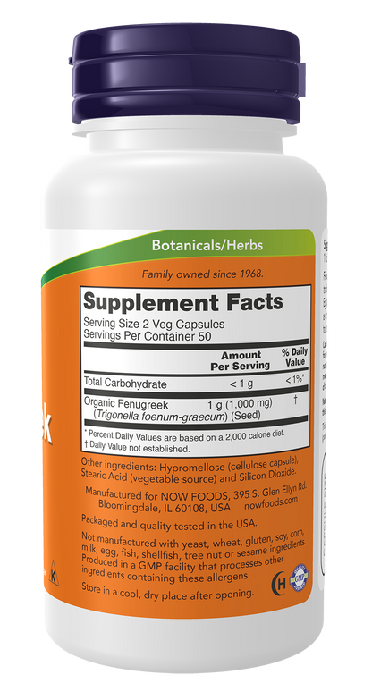 NOW Supplements, Fenugreek 500 mg, Herbal Supplement, 100 Veg Caps