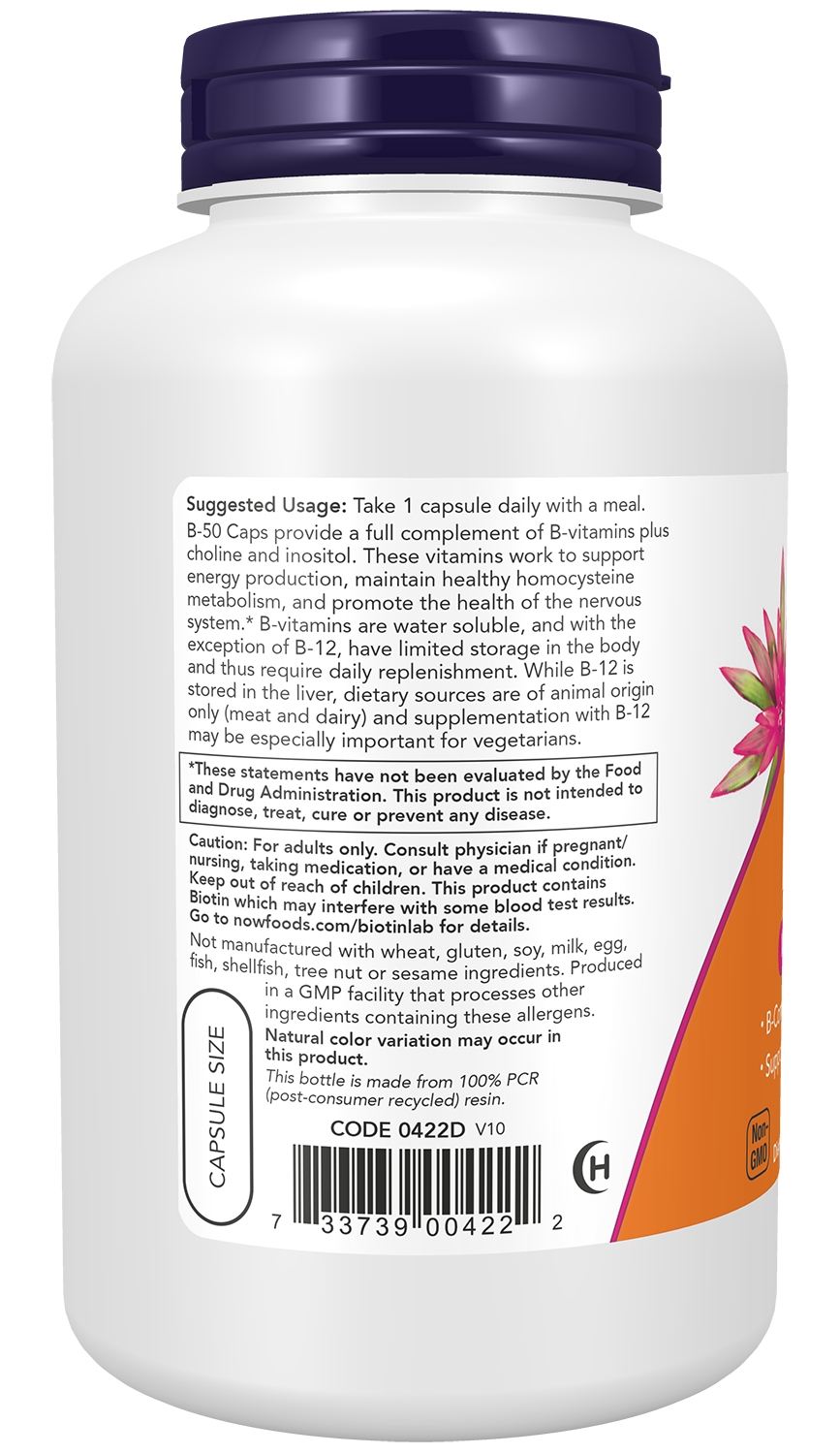 NOW Supplements, Vitamin B-50 mg, Nervous System Health*, 250 Veg Caps