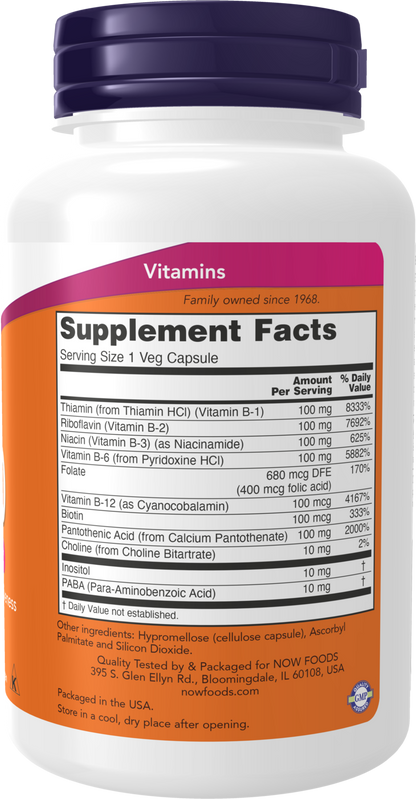 NOW Supplements, Vitamin B-100, Energy Production*, 100 Veg Caps