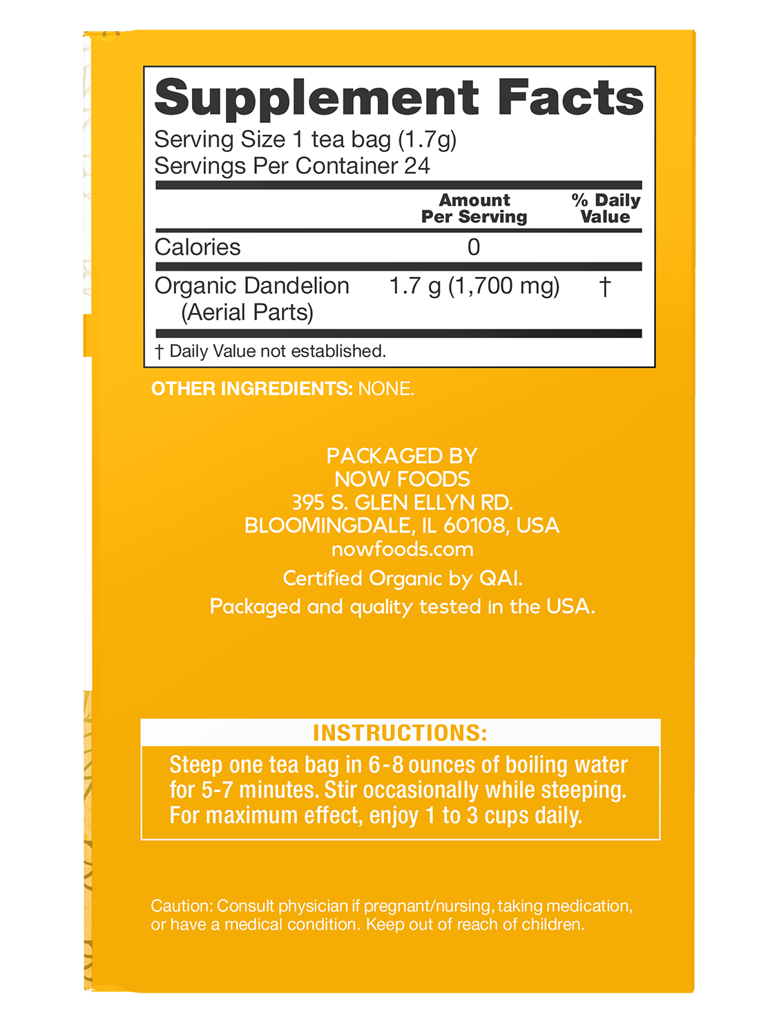 NOW Foods Give a Tea®, Certified Organic Dandelion, Cleansing Tea*, 24 Bags