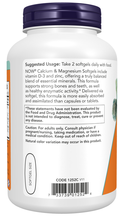 NOW Supplements, Calcium & Magnesium with Vitamin D-3 and Zinc, Supports Bone Health*, 240 Softgels