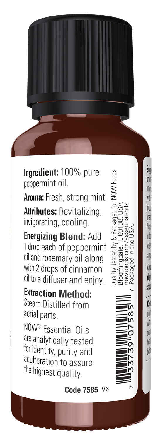 NOW Essential Oils, Peppermint Oil, Steam Distilled, Undiluted, 1 fl. oz