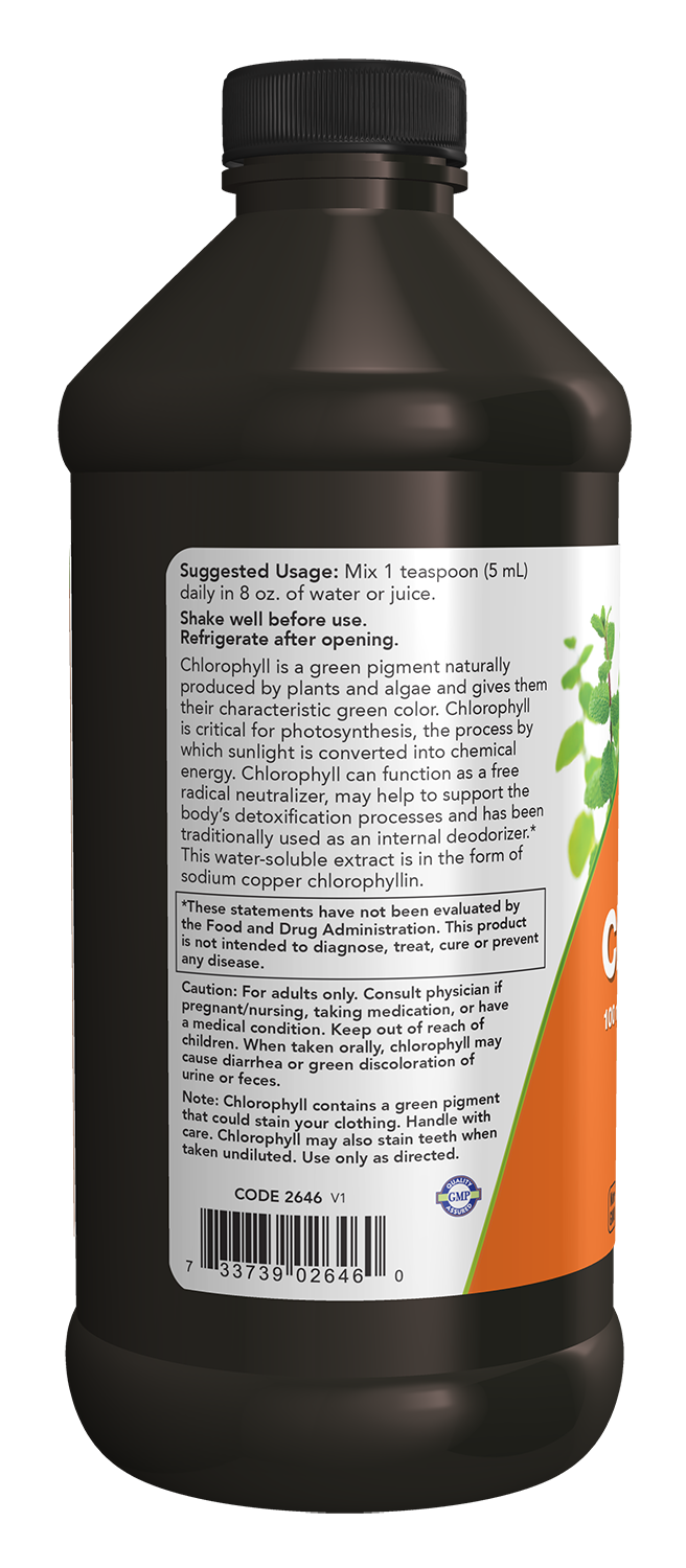 NOW Supplements, Unflavored Chlorophyll Liquid, 10mg per Teaspoon, 16 fl oz