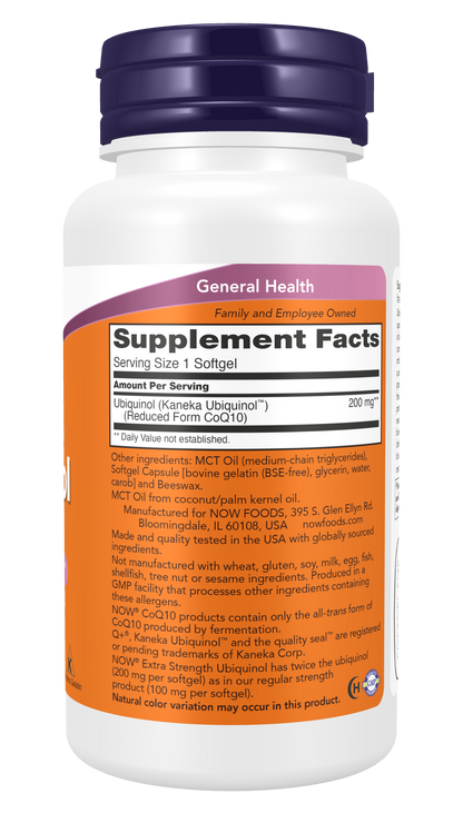 NOW Supplements, Ubiquinol 200 mg, High Bioavailability, 60 Softgels