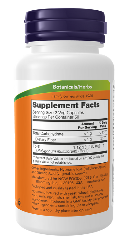 NOW Supplements, Fo-Ti 560 mg, Ho Shou Wu, Herbal Supplement, 100 Veg Caps