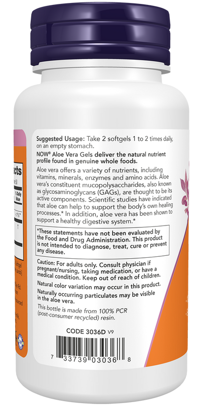 NOW Supplements, Aloe Vera, Digestive Support*, 100 Softgels