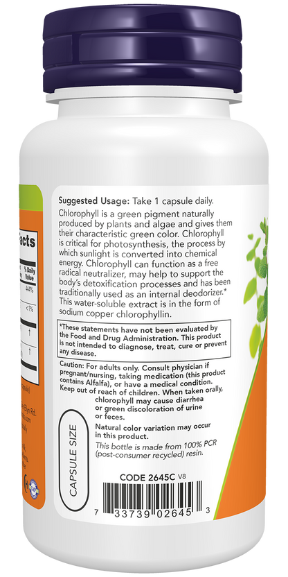 NOW Supplements, Chlorophyll 100 mg with Alfalfa, 90 Veg Caps