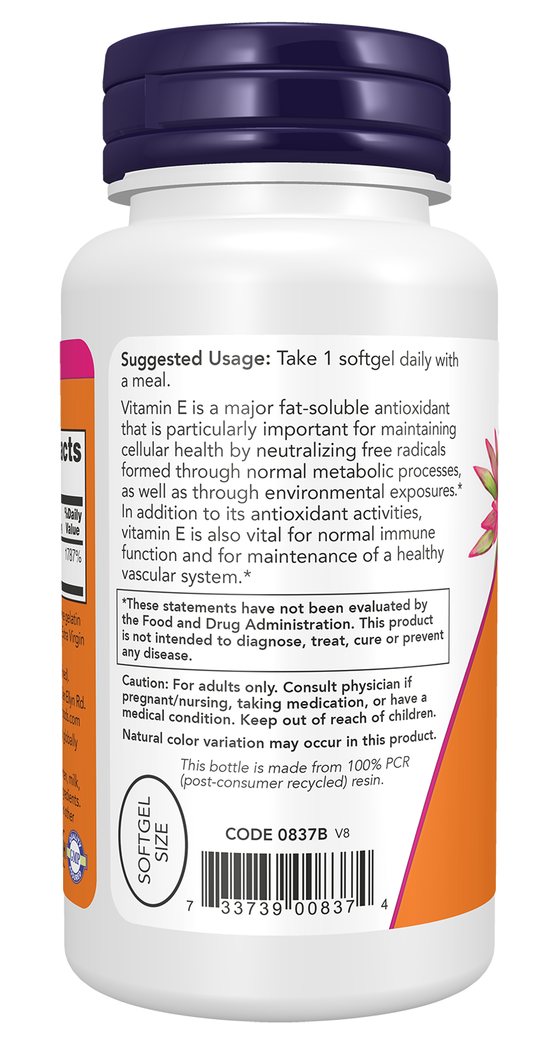 NOW Supplements, Vitamin E-400 IU, D-Alpha Tocopheryl, 100 Softgels
