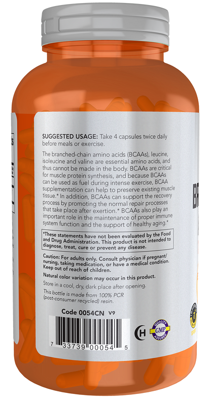 NOW Sports, Branched Chain Amino Acids, Recovery*, 240 Veg Caps